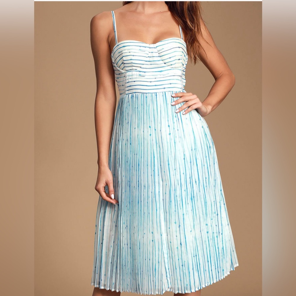 Lulus Summer in Santorini White and Blue Striped Midi Dress summer women size M